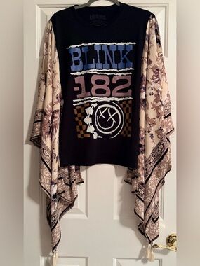 BLINK-182 Custom Upcycled Graphic Tee Poncho Top Kimono Sleeve OSFM BOHO OOAK
